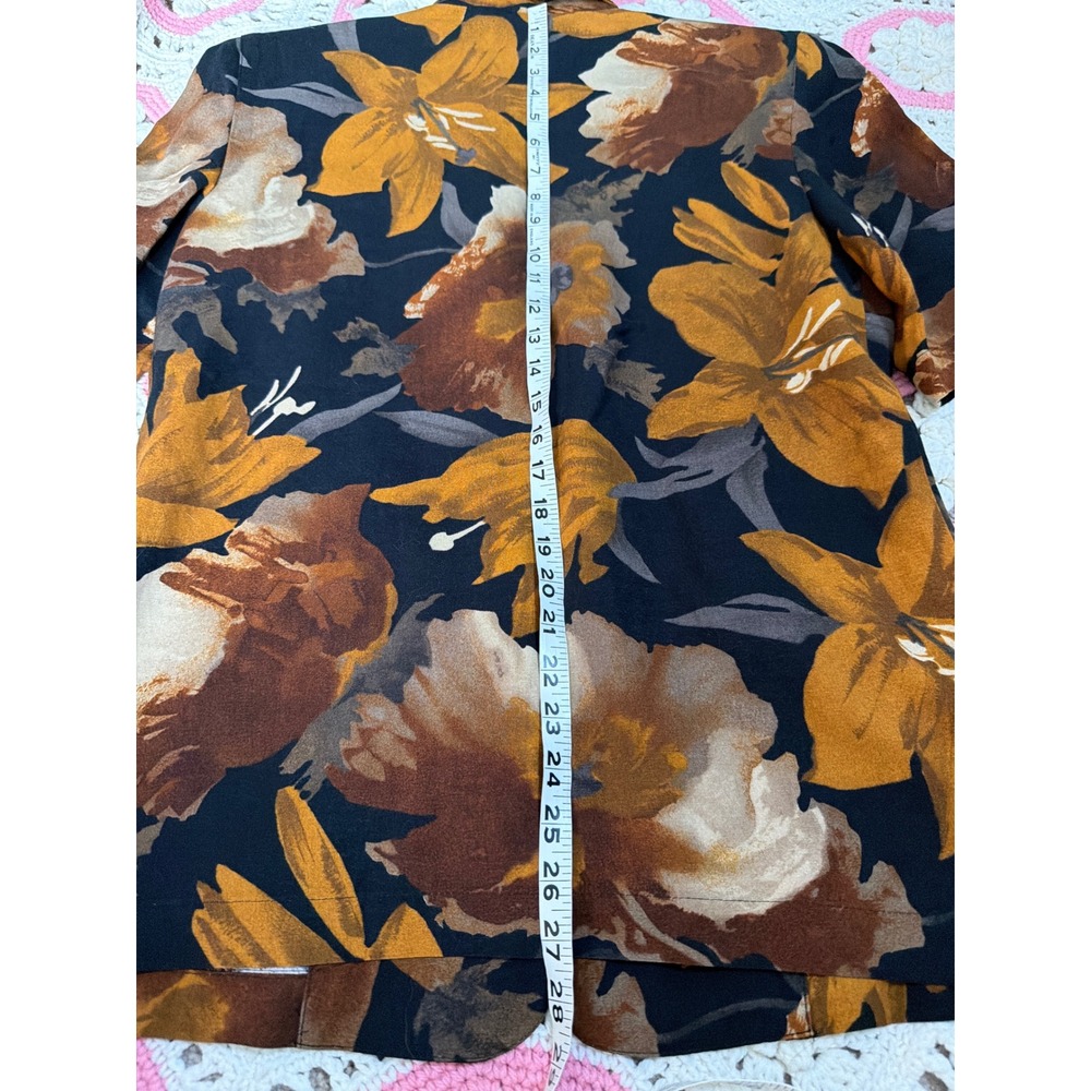 Vintage Byblos Italy Floral Linen Blazer | Brown Mustard | Cottagecore Boho - Picture 5 of 7
